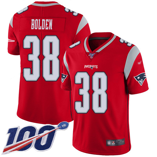 New England Patriots Football #38 100th Season Inverted Limited Red Men Brandon Bolden NFL Jersey->women nfl jersey->Women Jersey